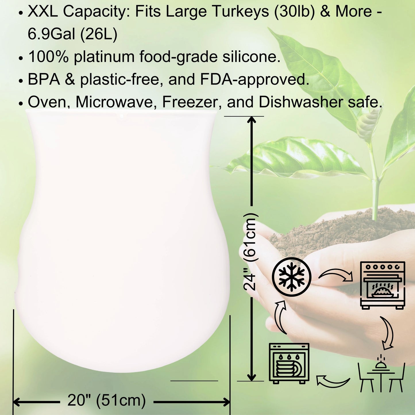 XL Silicone Turkey Bag – Oven Safe & BPA-Free (6.9 Gal)