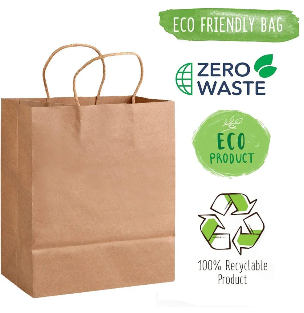 Eco-Friendly and Sturdy 100 Pack of Brown Kraft Paper Bags with Handles for Shopping and Gift-Giving elkanah.store