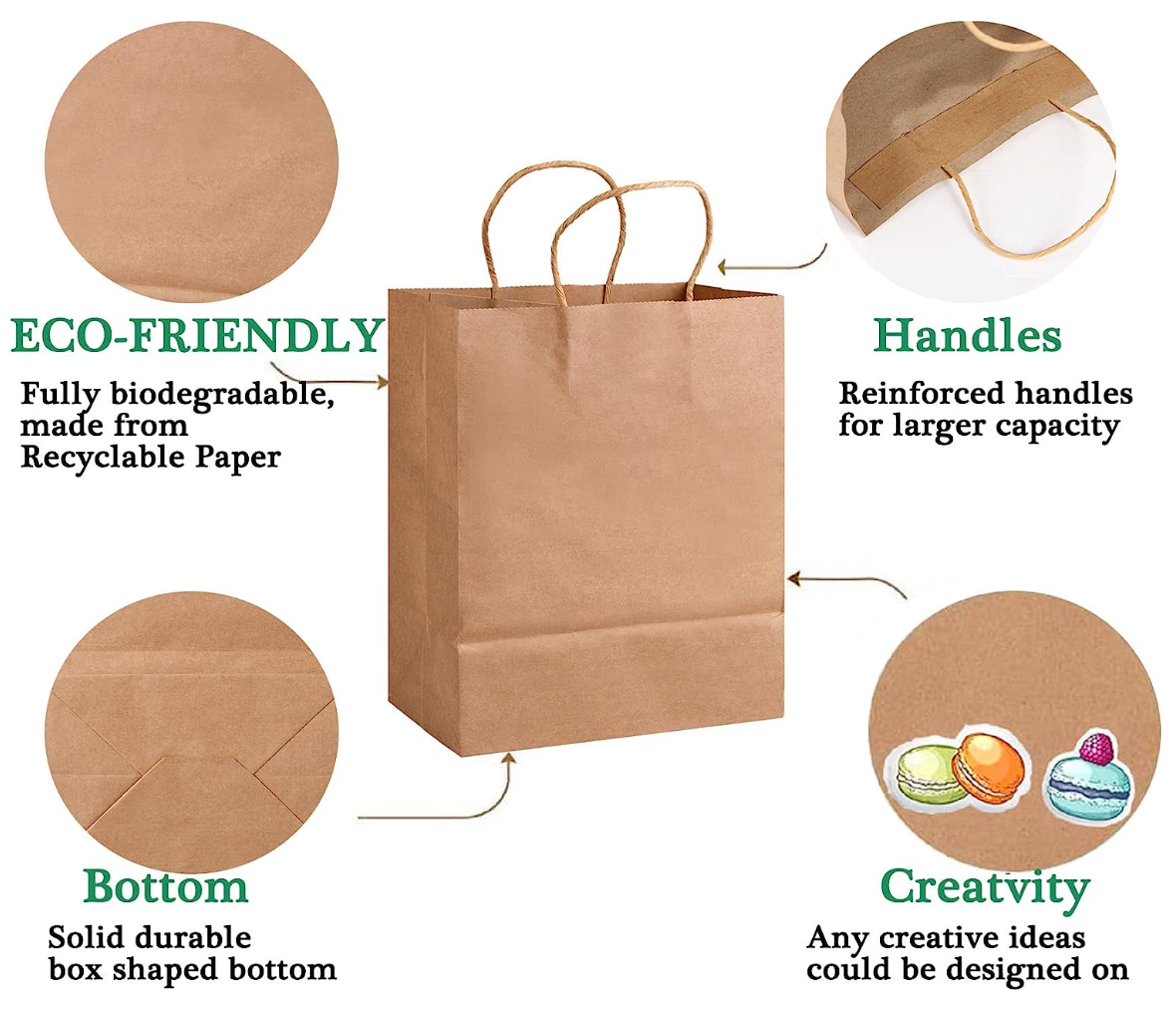 Eco-Friendly and Sturdy 100 Pack of Brown Kraft Paper Bags with Handles for Shopping and Gift-Giving elkanah.store