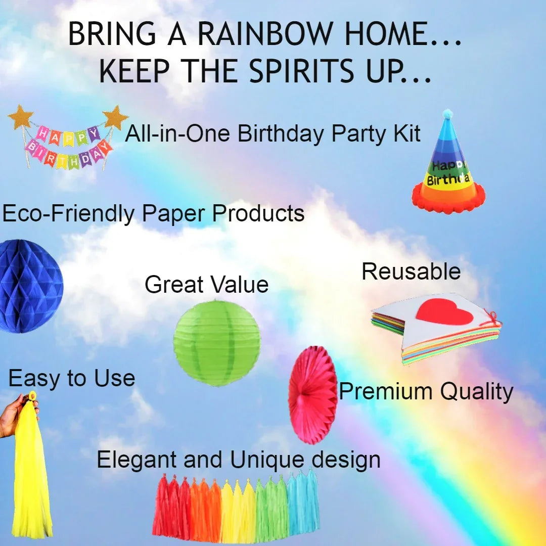 Happy Birthday Banner Rainbow Party Decorations Happy Birthday Cake Topper Birthday Decorations elkanah.store