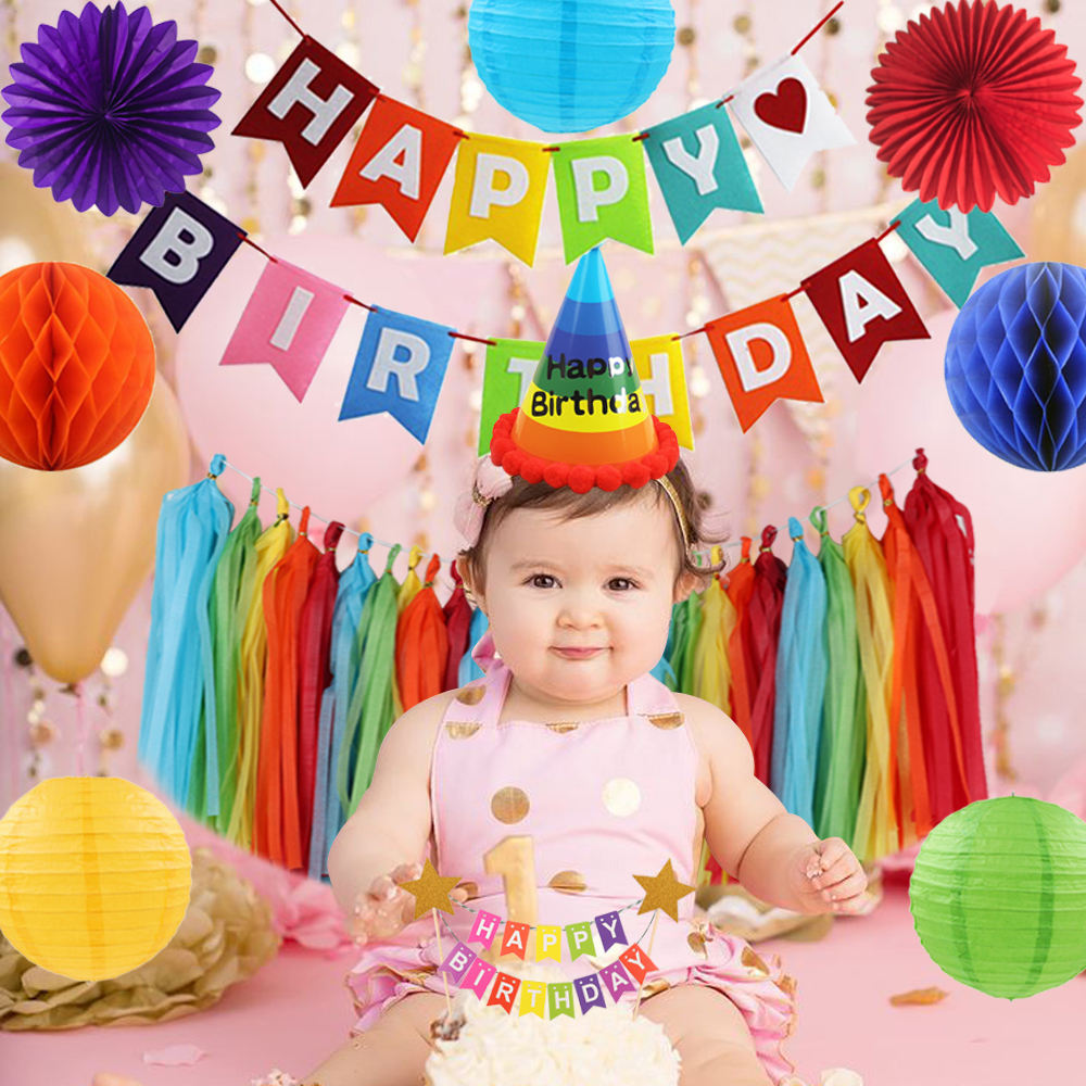 Happy Birthday Banner Rainbow Party Decorations Happy Birthday Cake Topper Birthday Decorations elkanah.store