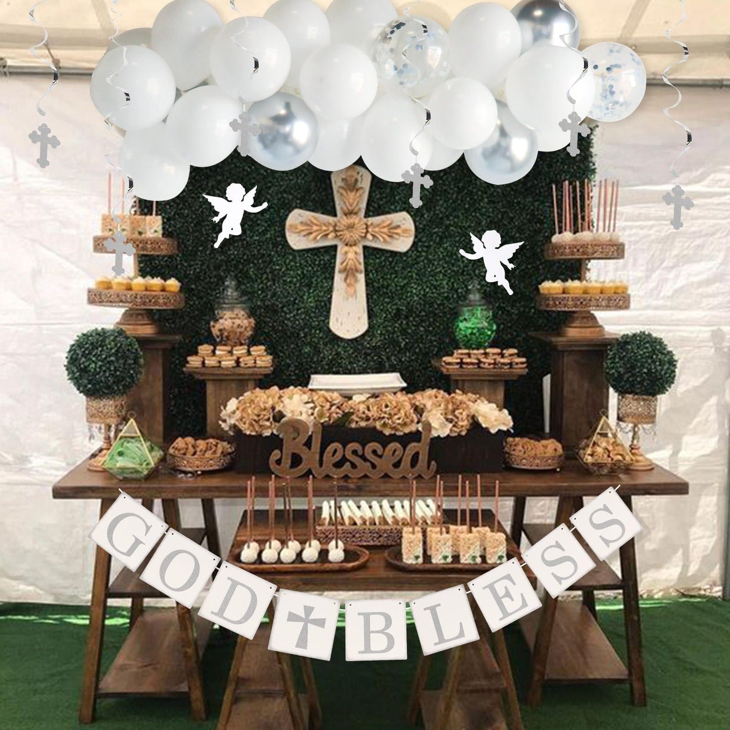 Elkanah All-in-One Party Decoration Kit - Premium White and Silver Decorations for Baptism, First Communion, Confirmation & Christening elkanah.store