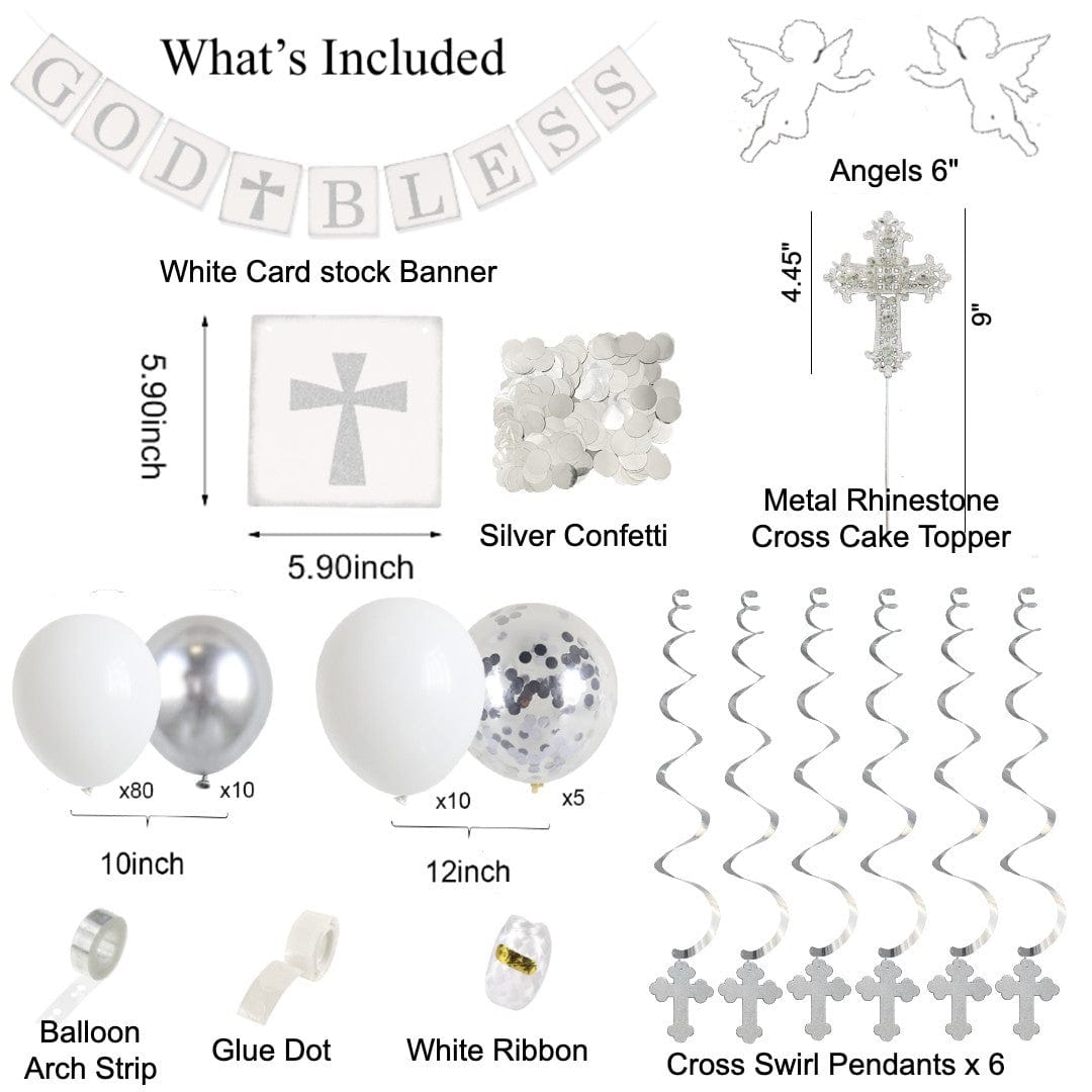 Elkanah All-in-One Party Decoration Kit - Premium White and Silver Decorations for Baptism, First Communion, Confirmation & Christening elkanah.store