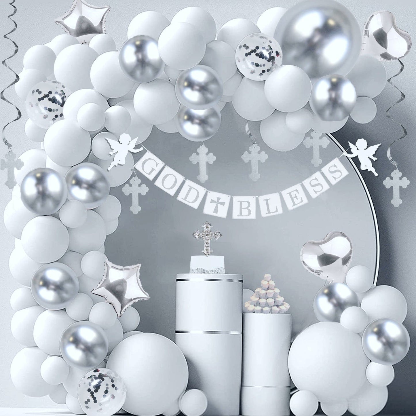 Elkanah All-in-One Party Decoration Kit - Premium White and Silver Decorations for Baptism, First Communion, Confirmation & Christening elkanah.store