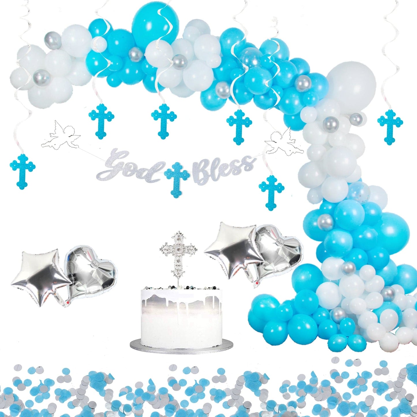 Elkanah All-in-One Party Decoration Kit - Premium White and Silver Decorations for Baptism, First Communion, Confirmation & Christening elkanah.store