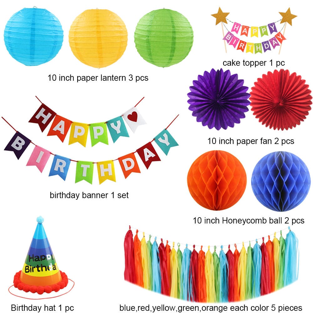 Happy Birthday Banner Rainbow Party Decorations Happy Birthday Cake Topper Birthday Decorations elkanah.store