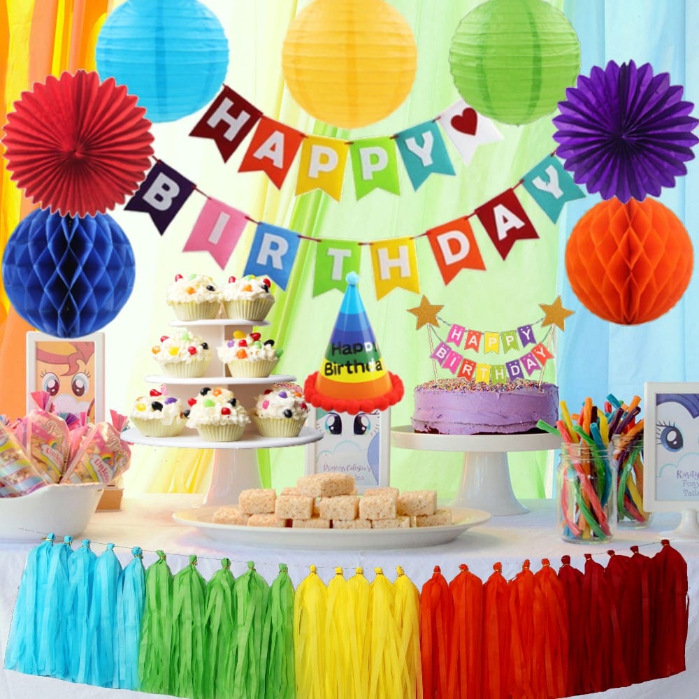 Happy Birthday Banner Rainbow Party Decorations Happy Birthday Cake Topper Birthday Decorations elkanah.store